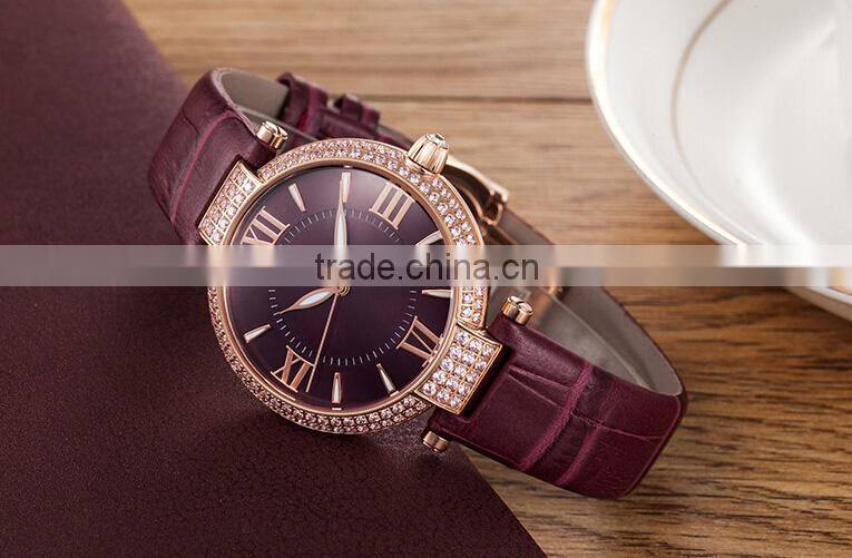 Hot Sale Lady Leather Crystal Wrist Watch With Fashion Style