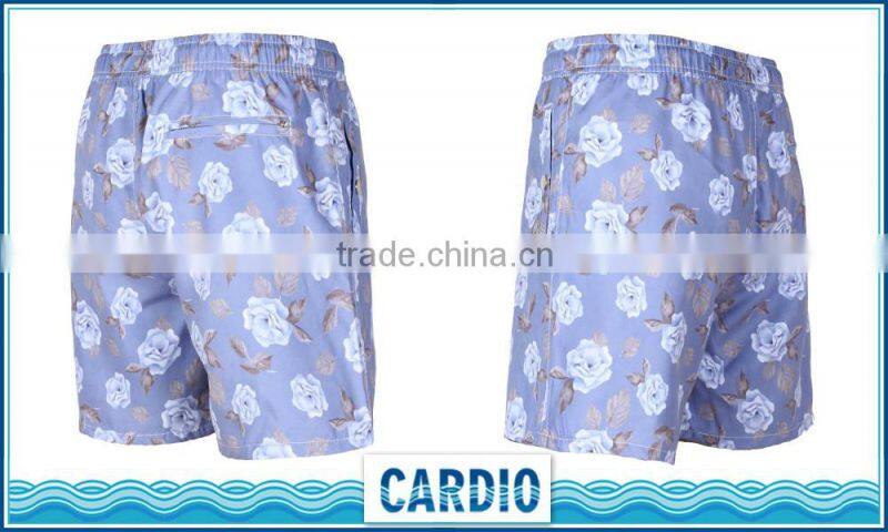 100% Polyester Blue Rose print mens beach sport surfing shorts