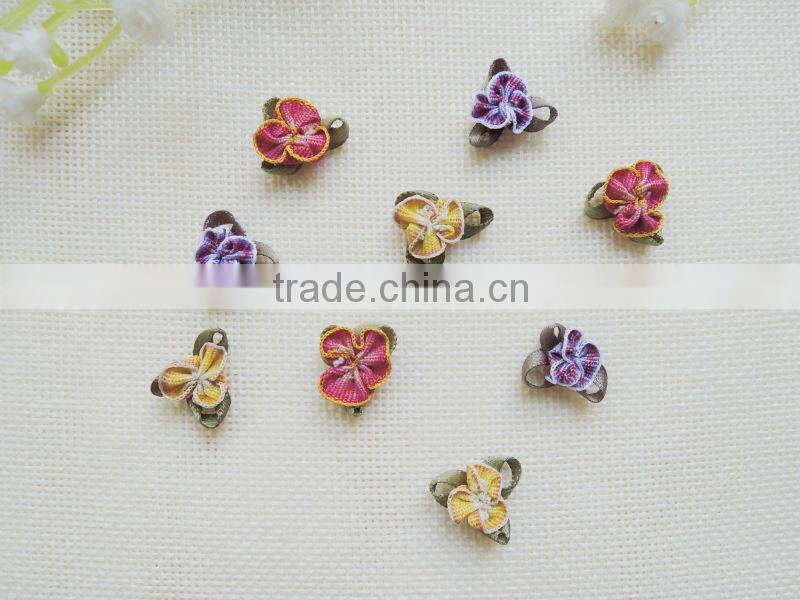Hot sale DIY mini ribbon flower with leaf for craft decoration in stock
