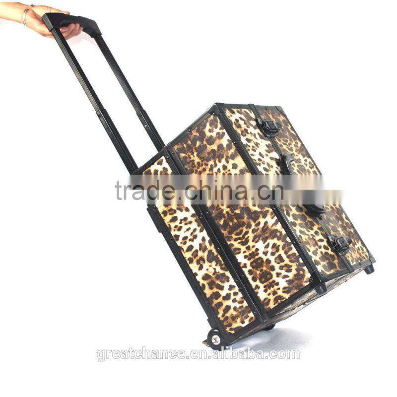Pro 2 Wheel Rolling Aluminum Lockable Makeup Cosmetic Train Case