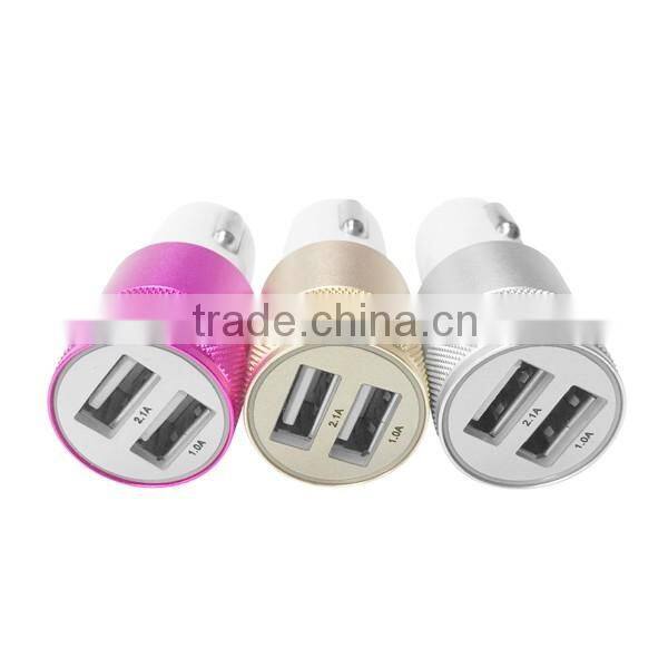 Universal metal dual USB 2 port car charger 5V/2.1A for Samsung LG Moto Sony mobile phone tablet