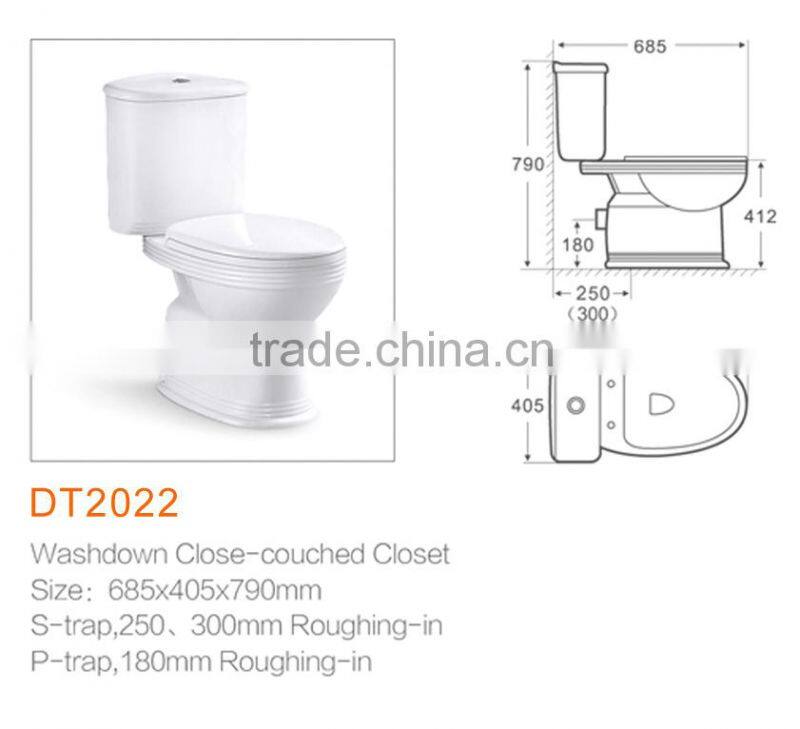 Popular bathroom ceramics washdown two piece toilet DT2022