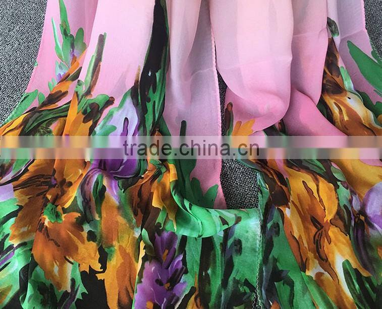 2016 Fashion Ladies Flower Print Chiffon Viscose Fashion Scarf Shawls and Stoles Solid Color