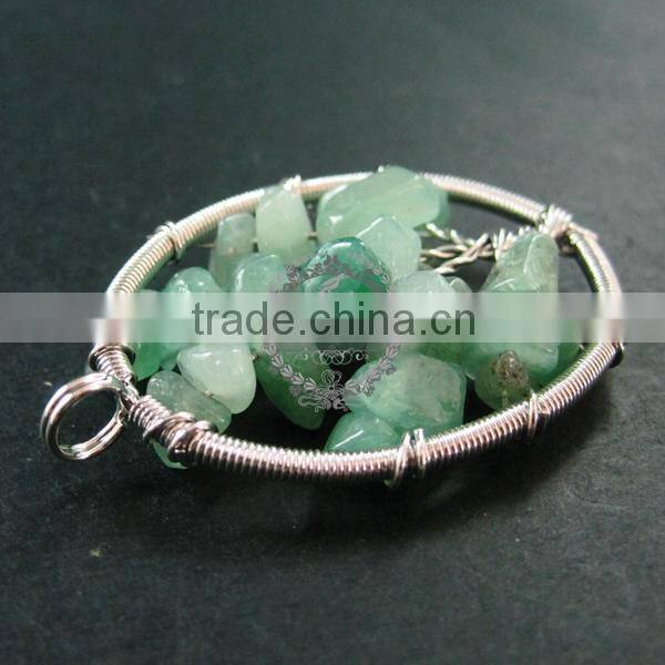 40x55mm oval handmade wiring tree in random green jade jasper stone pendant charm DIY supplies 1820244