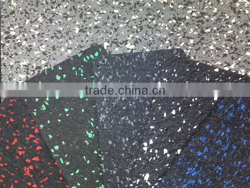 speckled recycled rubber gym flooring, black with red white green yellow grey blue or mixed color