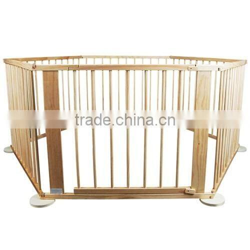European standard 6sides folding natural color wooden baby playpen
