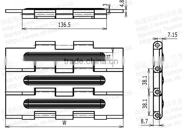 821Straight Run Double Hinge Rubber Top Chains
