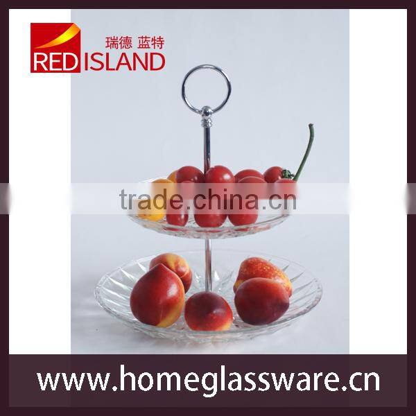 Cake plate Double layer glass with diamond style pattern