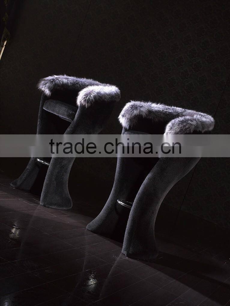 Comfortable French Louis XV Style Bar Chair, Silver Foil Leather Seat Bar Chair