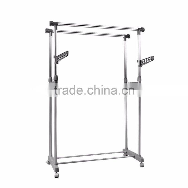Heavy Duty Double Rail Adjustable Telescopic Rolling Clothing Garment Rack