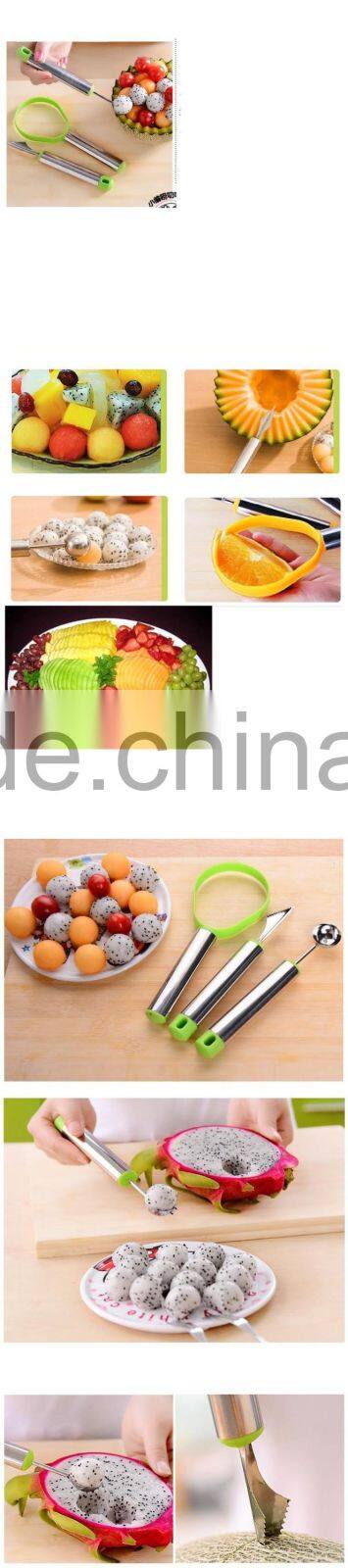 3x Stainless Steel Fruit Vegetable Pattern Carving Garnishing Dig Ball Spoon Kit