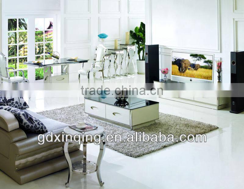 Modern design stainless steel and top glass tv stand E354