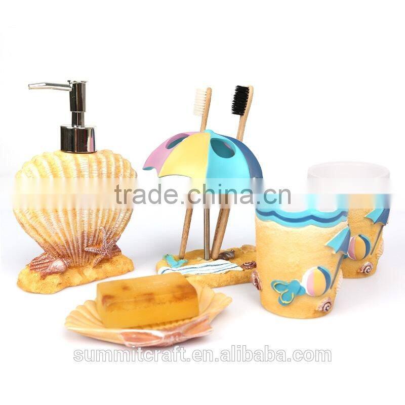 Summer beach style resin sea shell bathroom set accessories