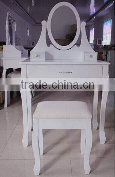 Make Up Table with Bench, Wooden Dressing Table with Mirror and Stool, Bedroom Wooden Furniture