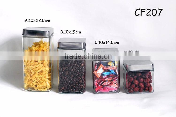 3 sizes clear square glass cookie jars wth blue lid