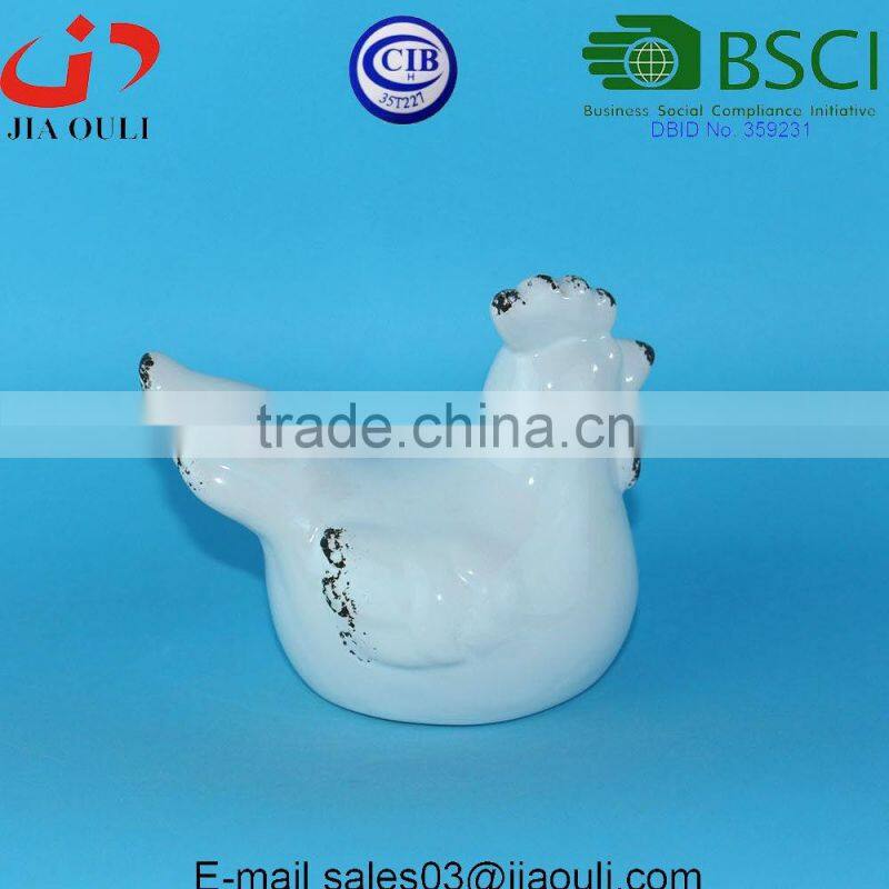 BSCI Audit Factory decorative ceramic chicken antique white ceramic rooster