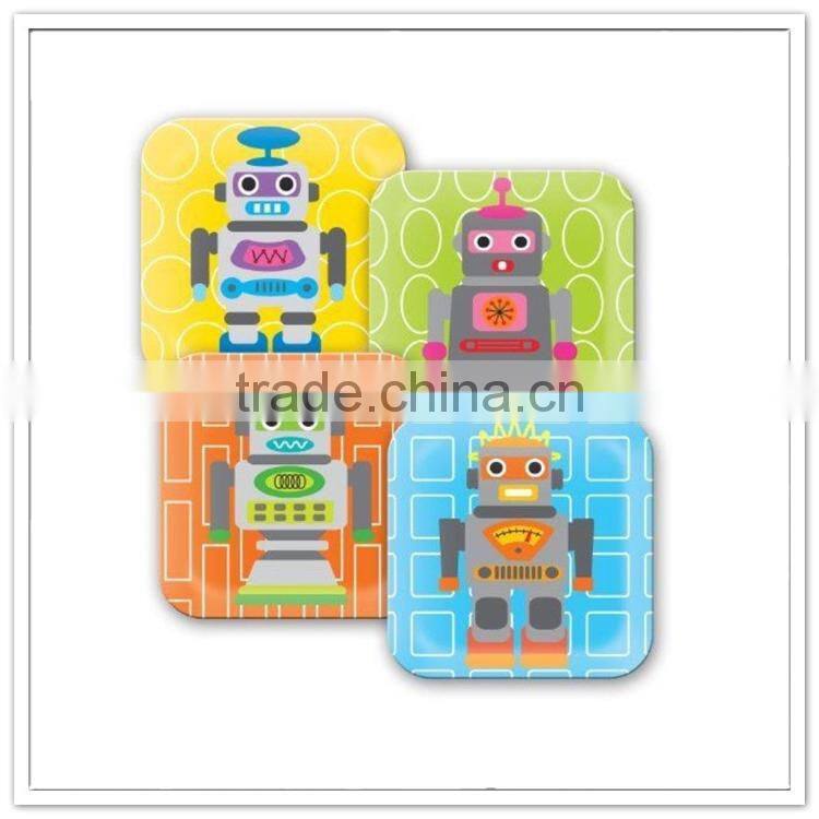 New design robert printed food touch kids square plate sets for boys