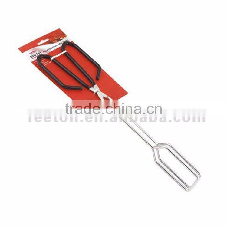 Mental chrome plated grill food service tongs with PVC coating handle