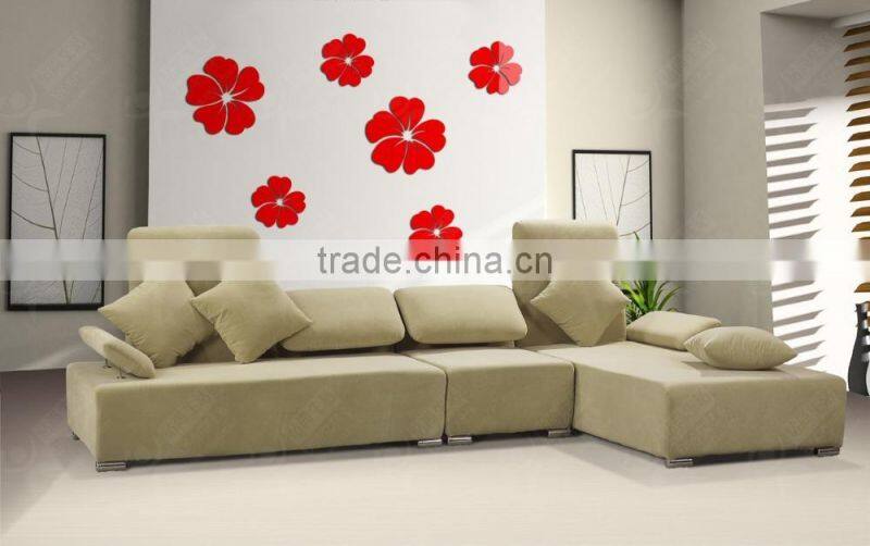 Latest decorative custom wall sticker , sitting room 3D flower mirror wall stickers