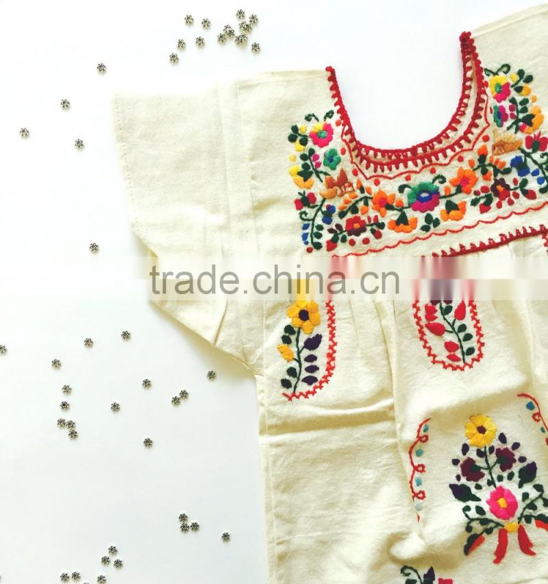 2016 Boho Hand Embroidery Design Cotton Dress For Baby Gril Kids Children Frock Dresses HSD5471