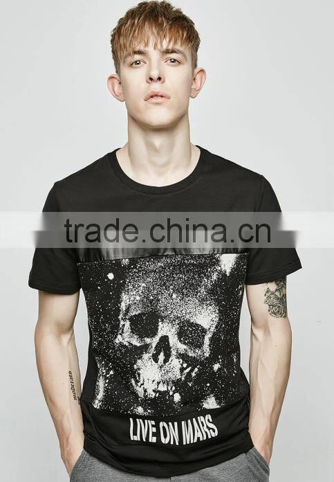 2015 hot sell t shirt printing / custom tshirt / cotton t shirt with PU panel