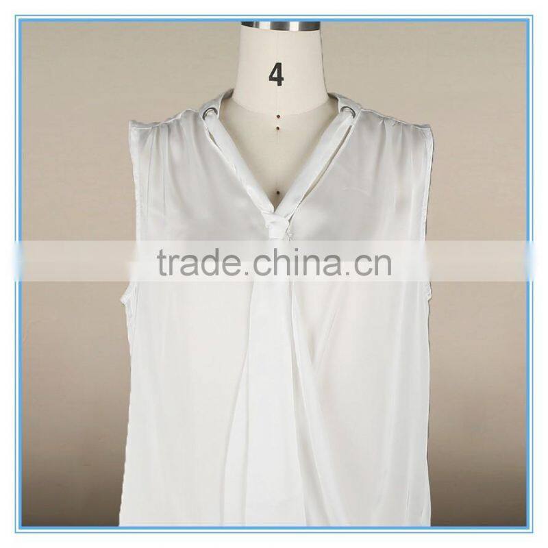Ladies Sleeveless Chiffon Blouse Silk Charmeuse Fabric New Design Fashion Top