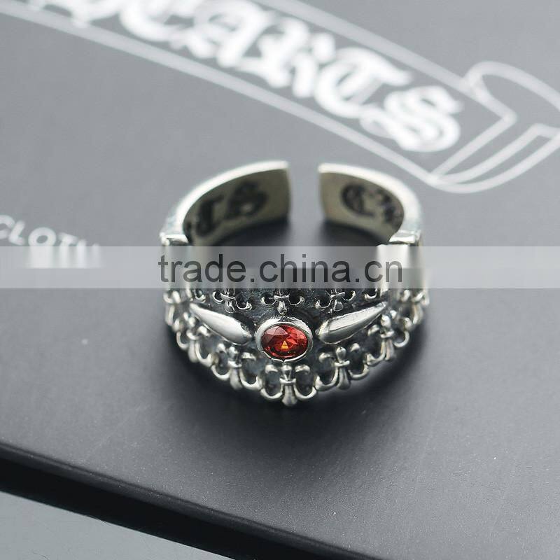 Adjustable personalized cool punk jewelry pokerface silver red diamond fashion men's ring