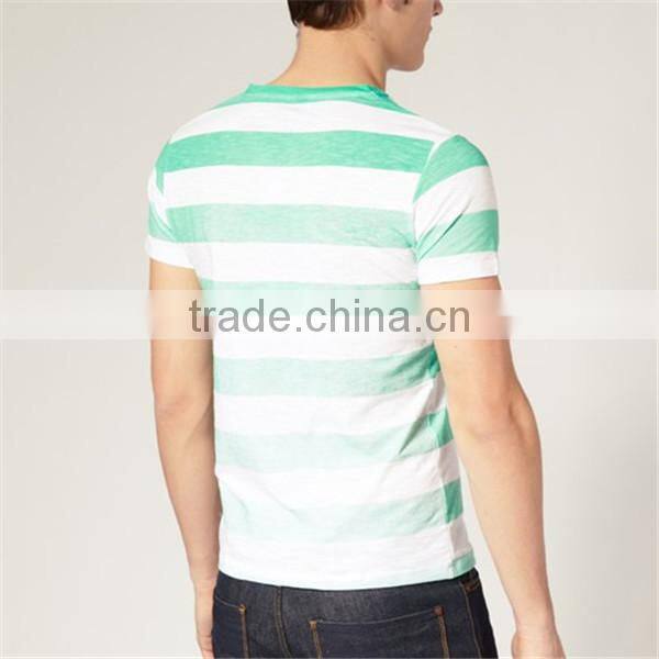 Green and White stripes men's t-shirts with pocket Fitness gym wear apparel