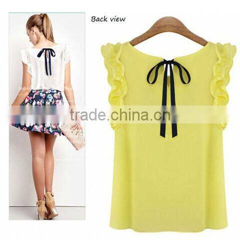 Manufacture Woman Chiffon polyester Blouse shirts Sleeveles Sexy Casual Tops Clothings