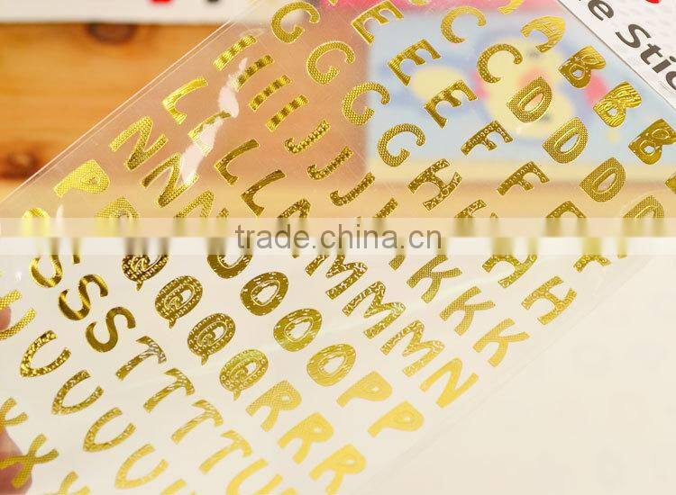 custom gold stamp sticker cheap alphabet shape sticker DIY creative sticker