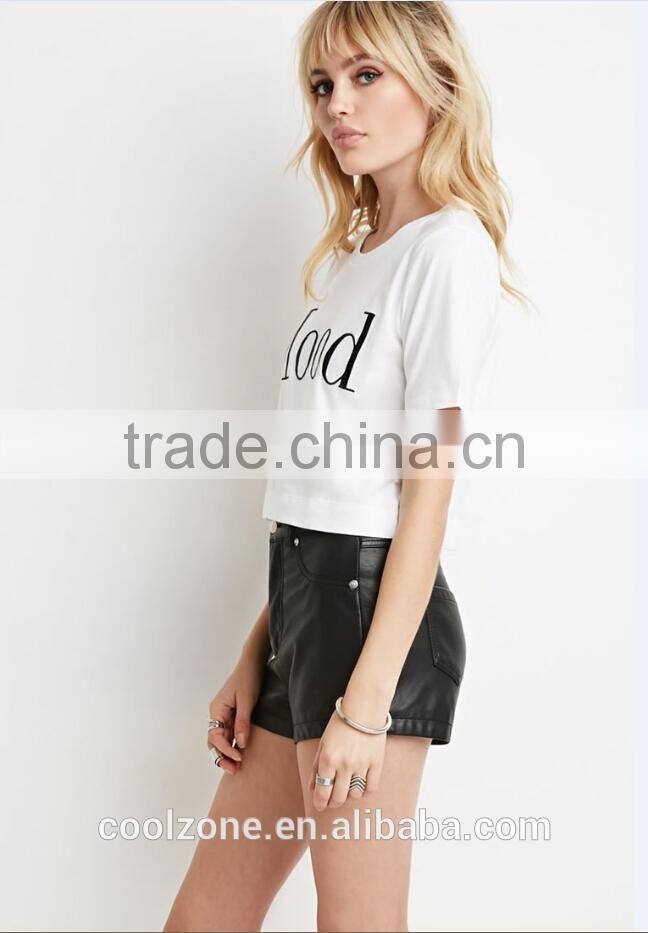 100% Cotton crew neck cropped cut graphic tee women custom t-shirt