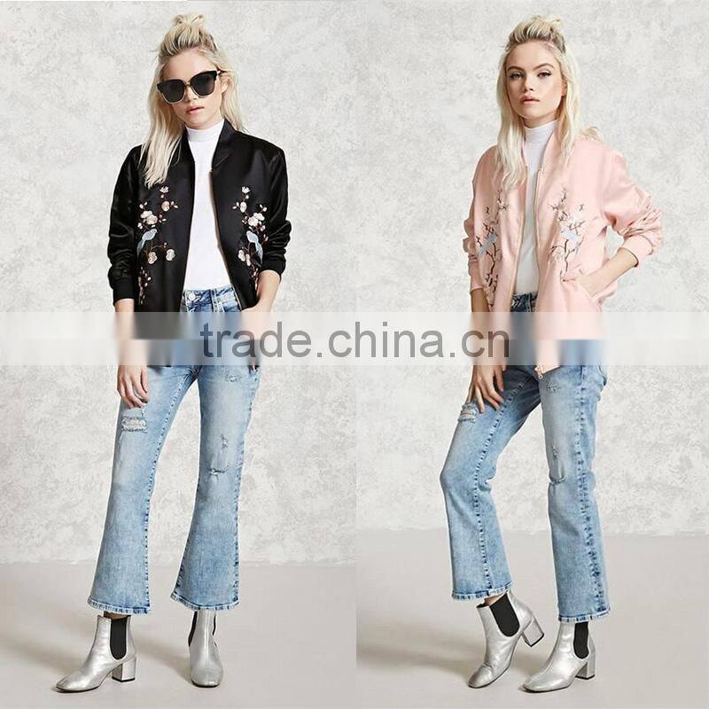 Buy wholesale price nice embroidered satin pink black jackets for ladies