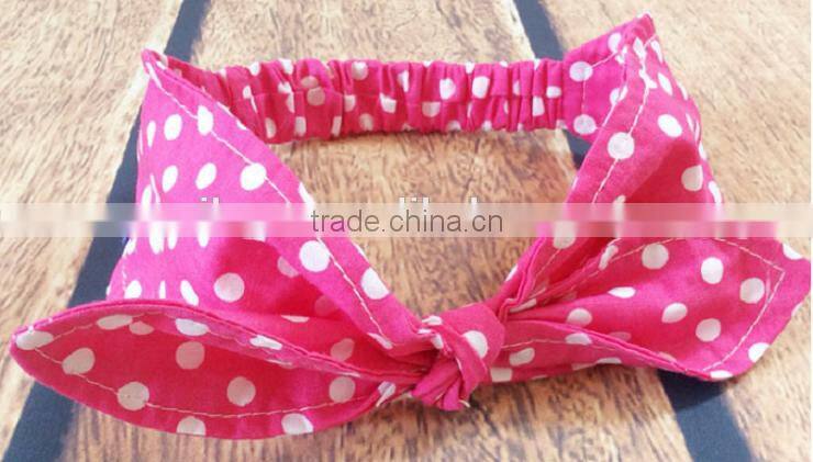 Latest fancy elastic soft stripe cotton bow tie custom children headband rabbit ears bowknot hair tie headband