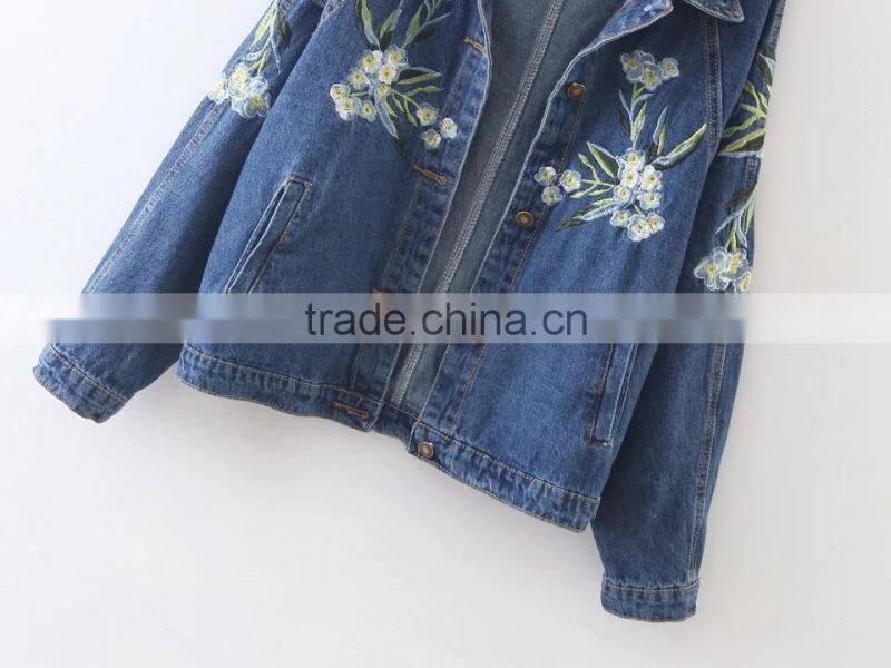 Ladies Autumn embroidered 100% cotton jeans jacket