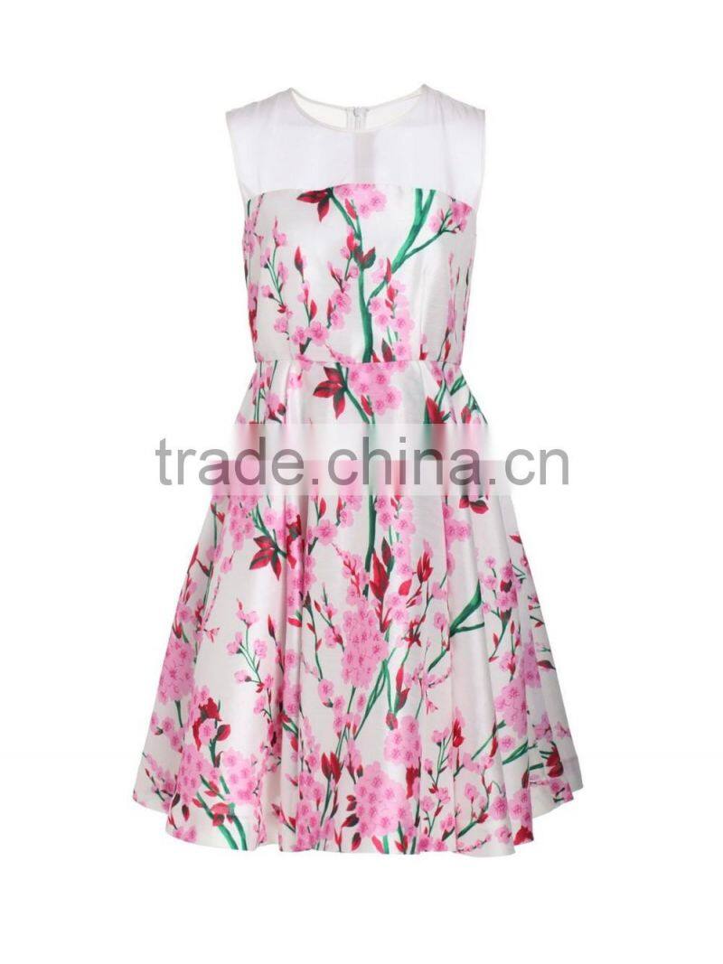 Girls contrast color high-waist flower print dress
