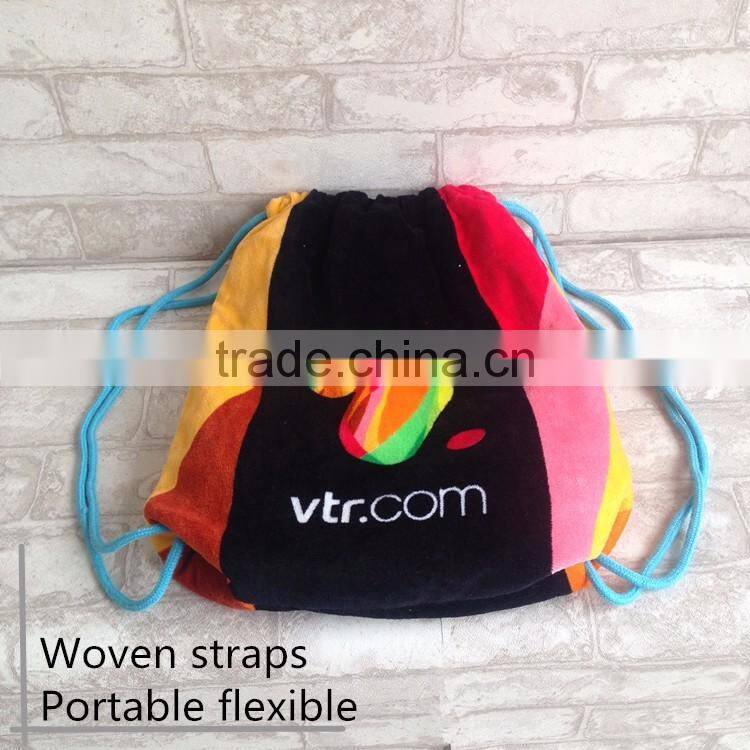 Folding beach towel bag 100% cotton custom