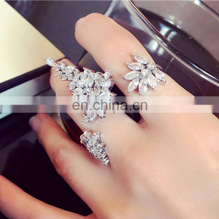 Exaggerated Feathers Zircon Ring Rhinestone Fashion Ladies Temperament Opening Ring