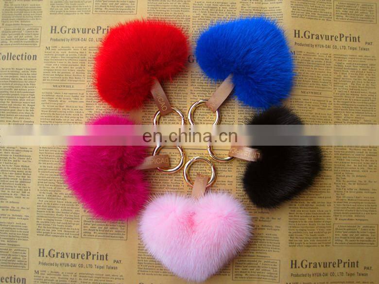 Fashion Hot Custom Heart Shape Mink Fur Accessory Pink Fur Keychain