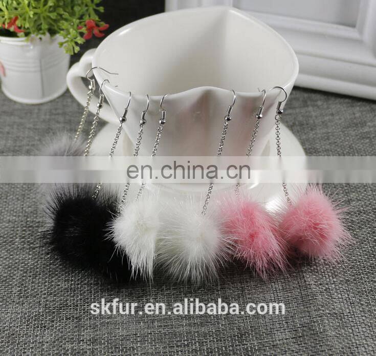 Factory wholesale high quality real mink fur small ball earrings for women