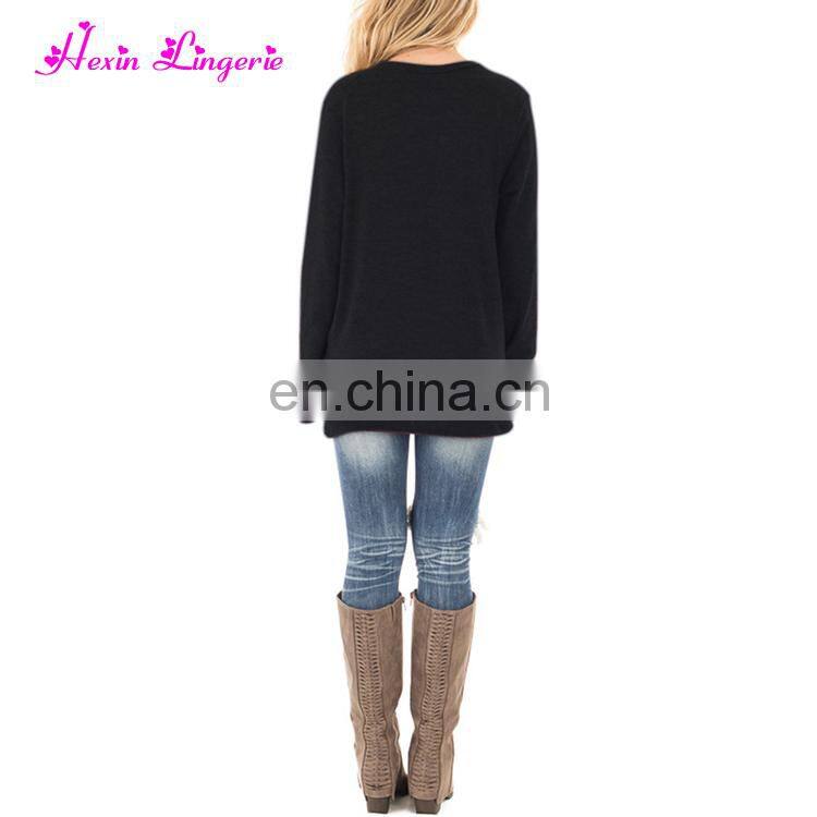 Black Solid irregular long sleeves winter new style new models blouses fashion