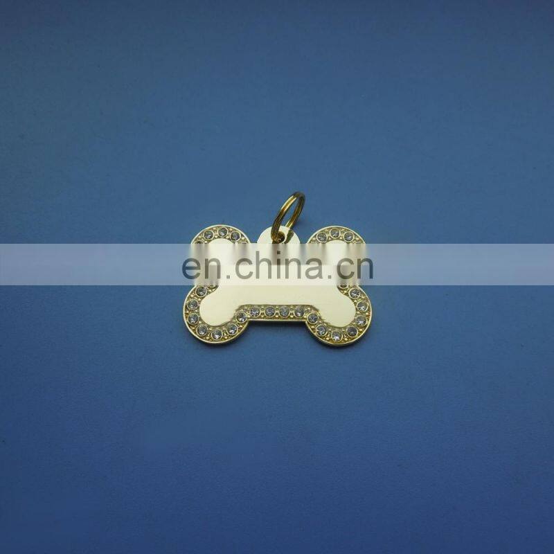 Glitter pink color bone shape silver plating metal pet tag for puppy