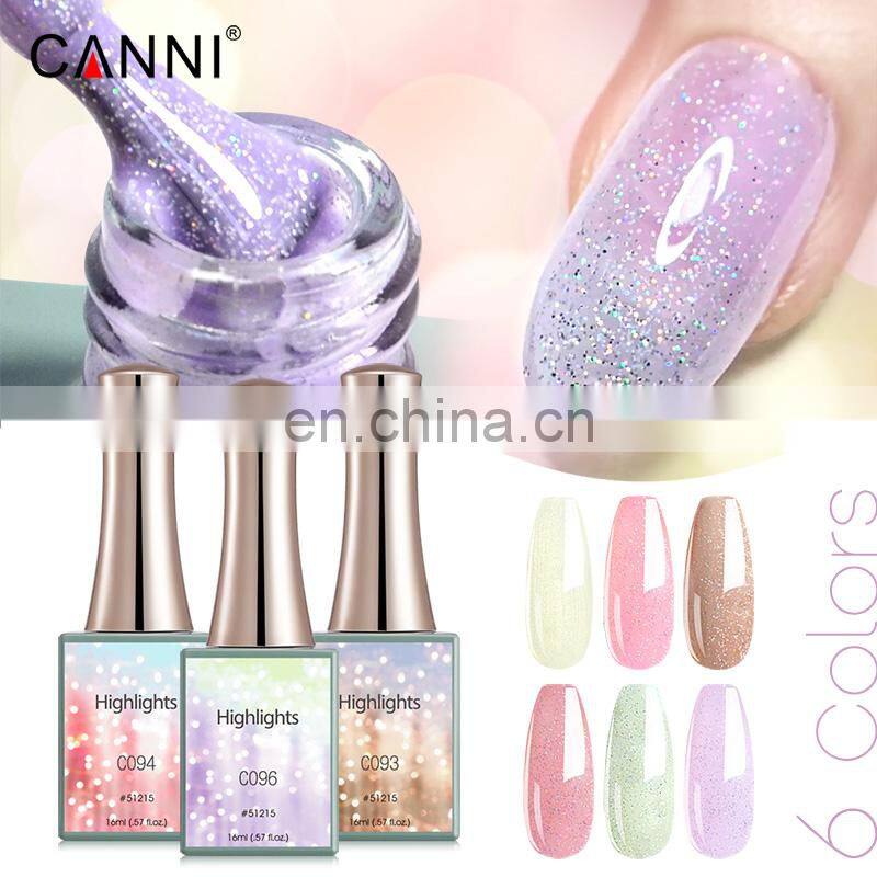 CANNI Free Sample 16ml Highlight Soak Off UV Gel Polish Super Shinny Nail Polish Glitter Varnish OEM/ODM