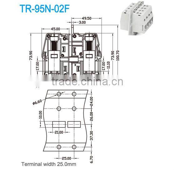 Through Panel Terminal Pitch 25.00mm 600V 230A High Current terminal