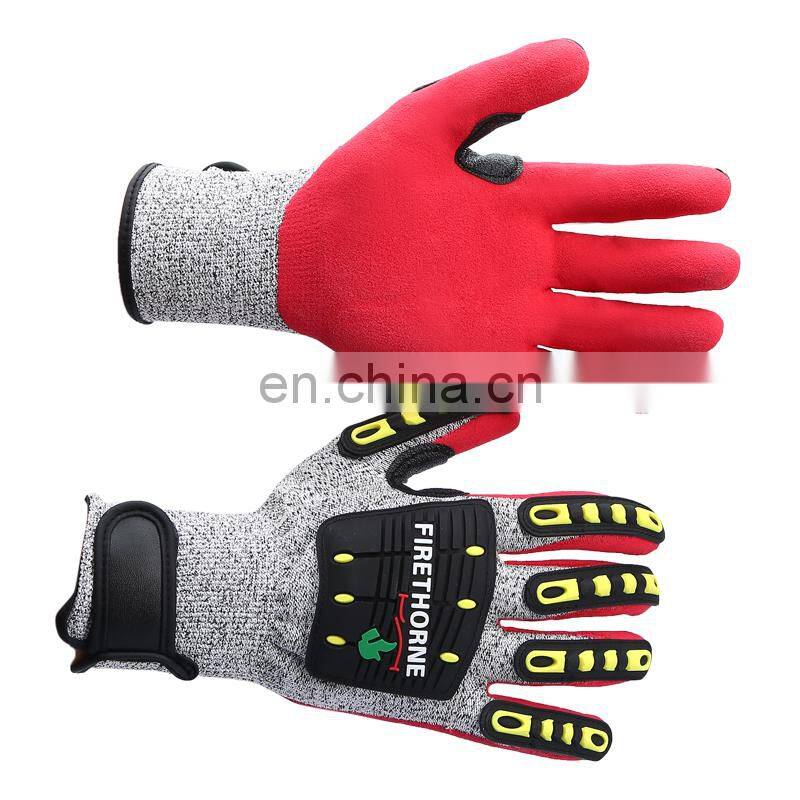 13G HPPE Mining ANSI cut A5 impact TPR Shock proof safety glove Mechanical Work Gloves Knuckle guard Gloves