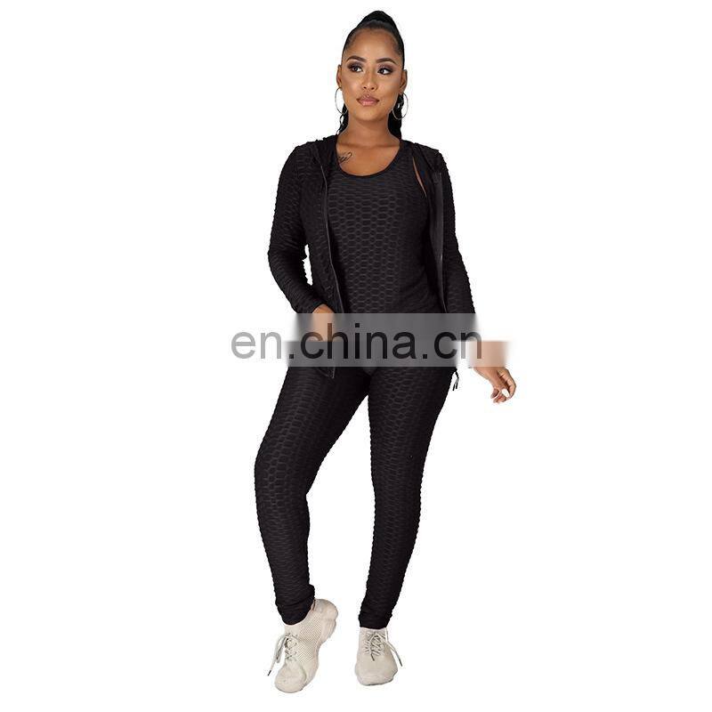 Customized LOGO Valentine's Day Clothes New Spring and Autumn Hooded Zipper Plus Size Sweater Sports Three-piece Yoga Set