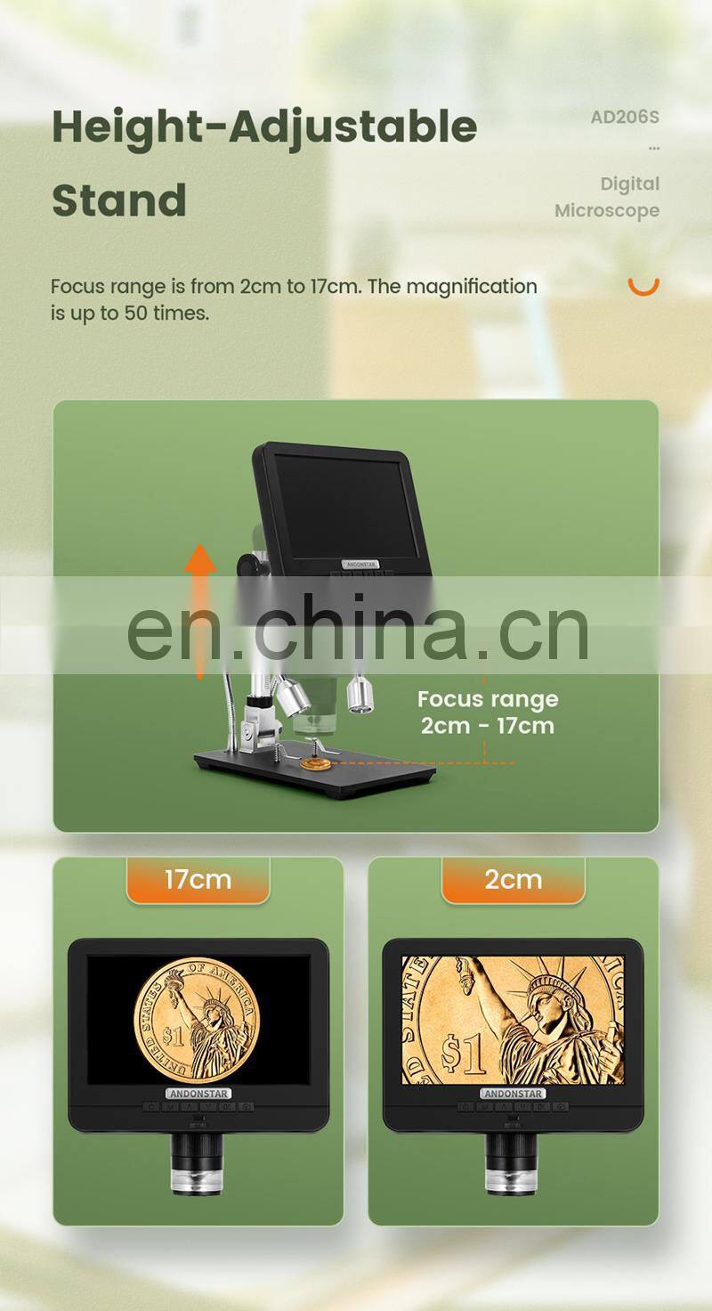 Andonstar AD206S 50X 2MP Industrial Digital Microscope with USB Endoscope Dual-Lens Display 7" Screen