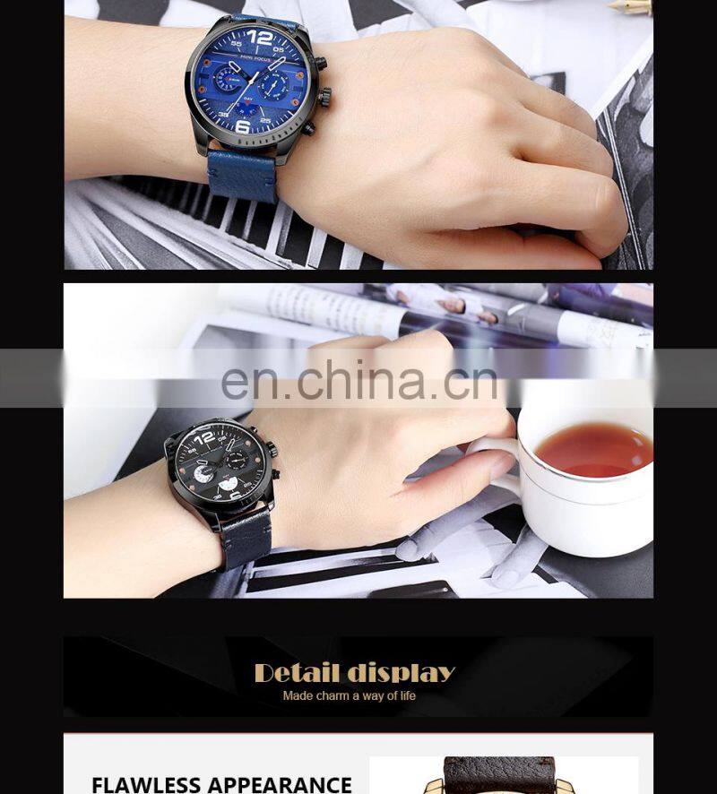 MINI FOCUS MF0068G Luxury Brand Men Watches Leather Strap Quartz Wrist Watch Men Waterproof Sport Clock Mens Wristwatch