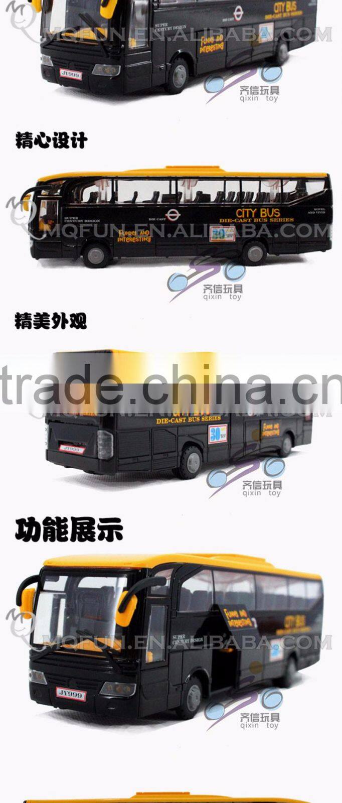 Mini Qute 1:32 kid Die Cast pull back alloy music travel tour bus vehicle model car electronic educational toy NO.MQ 777B