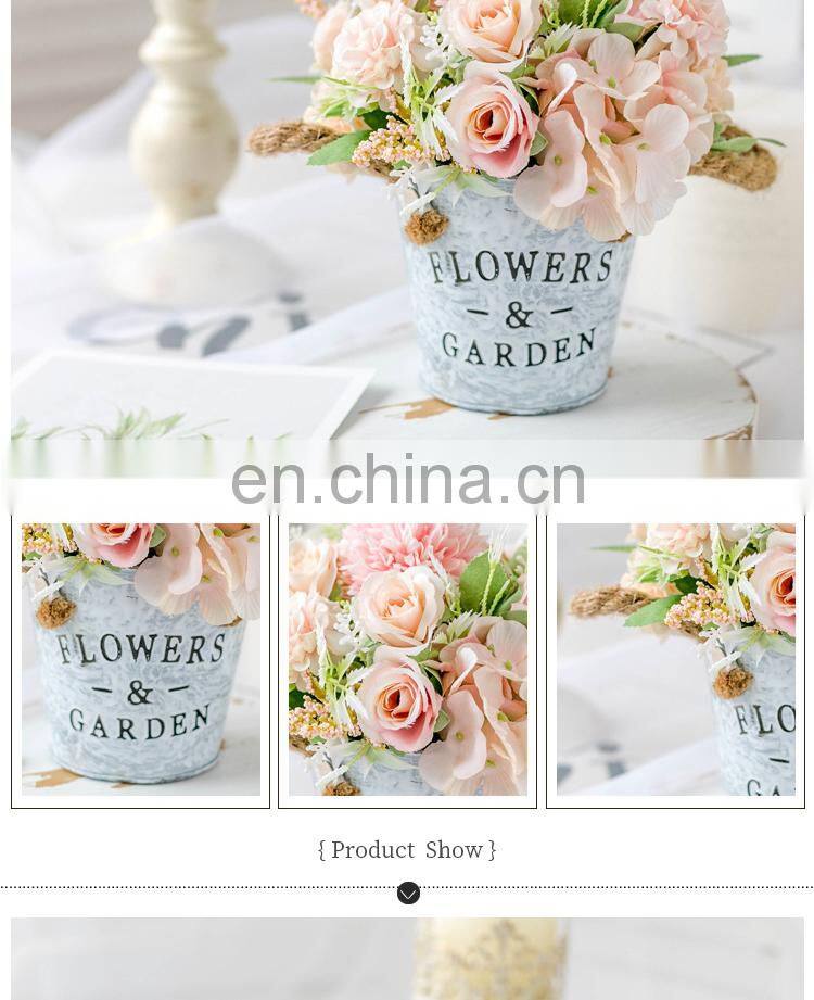 Wedding Decoration Faux Plant 1 Set Flower And Vase Artificial Flowers With Iron Bucket Farmhouse Style Table Accessories