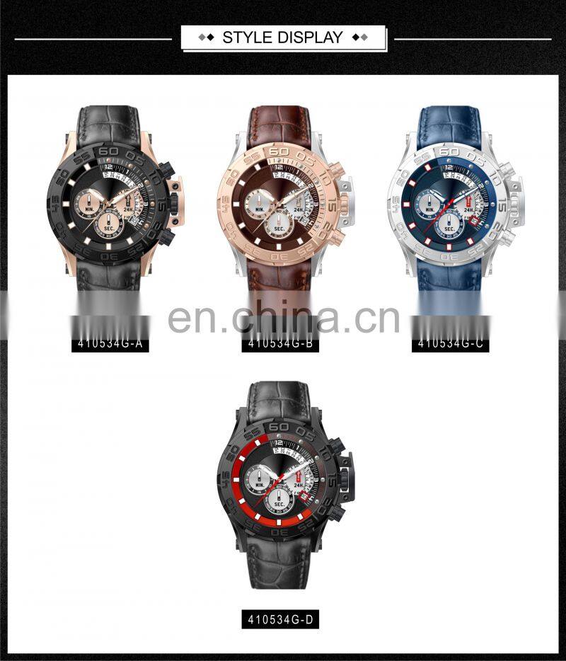 China watch manufacturer multi-color to choose personalized Oem Luxury Chronograph wrist men Genuine leather band watch